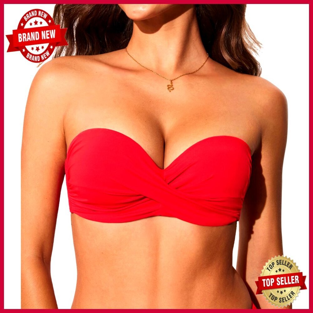 Underwire Bandeau Bikini Top with Removable Straps, Size 38DD